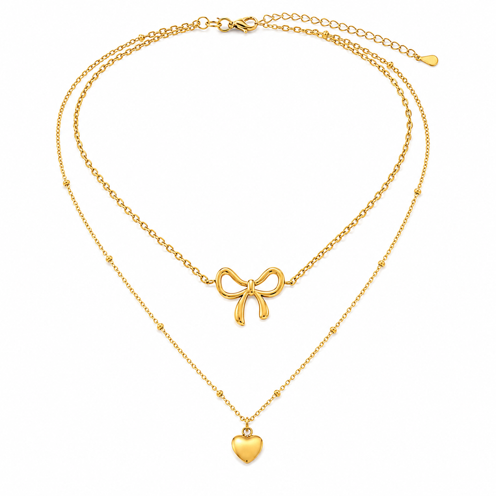 Bow & Heart Layered Necklace