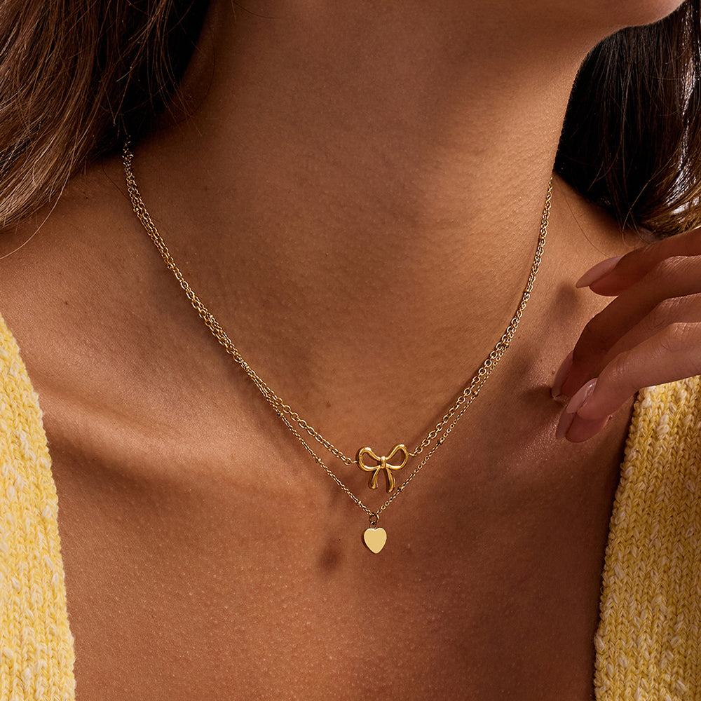 Bow & Heart Layered Necklace