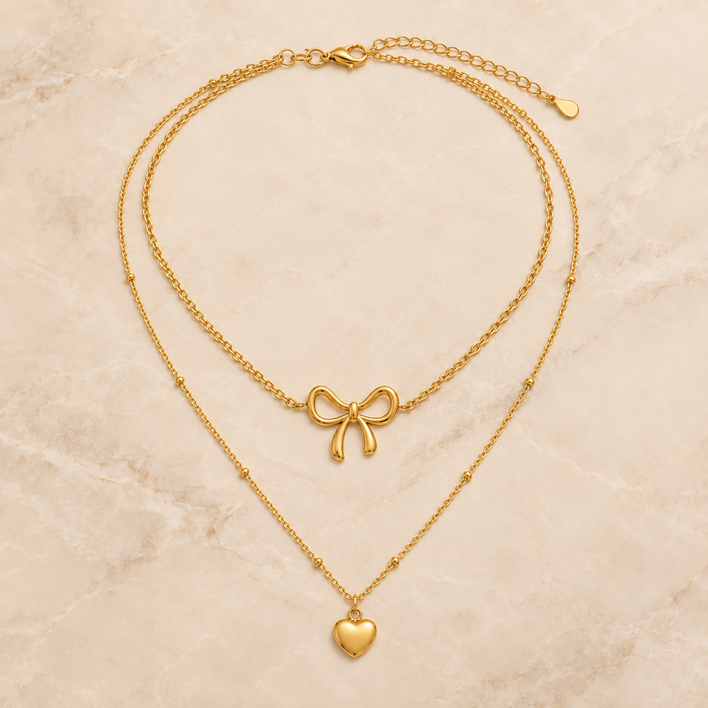 Bow & Heart Layered Necklace